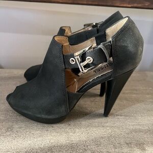 Michael Kors Black Peep Toe Heels with Buckle